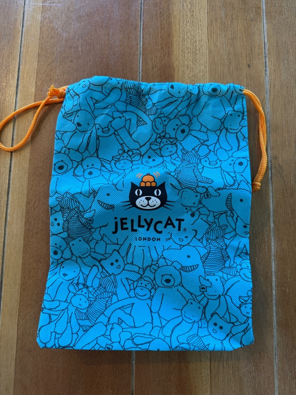 Jellycat Teal Drawstring Pouch with Orange Cord